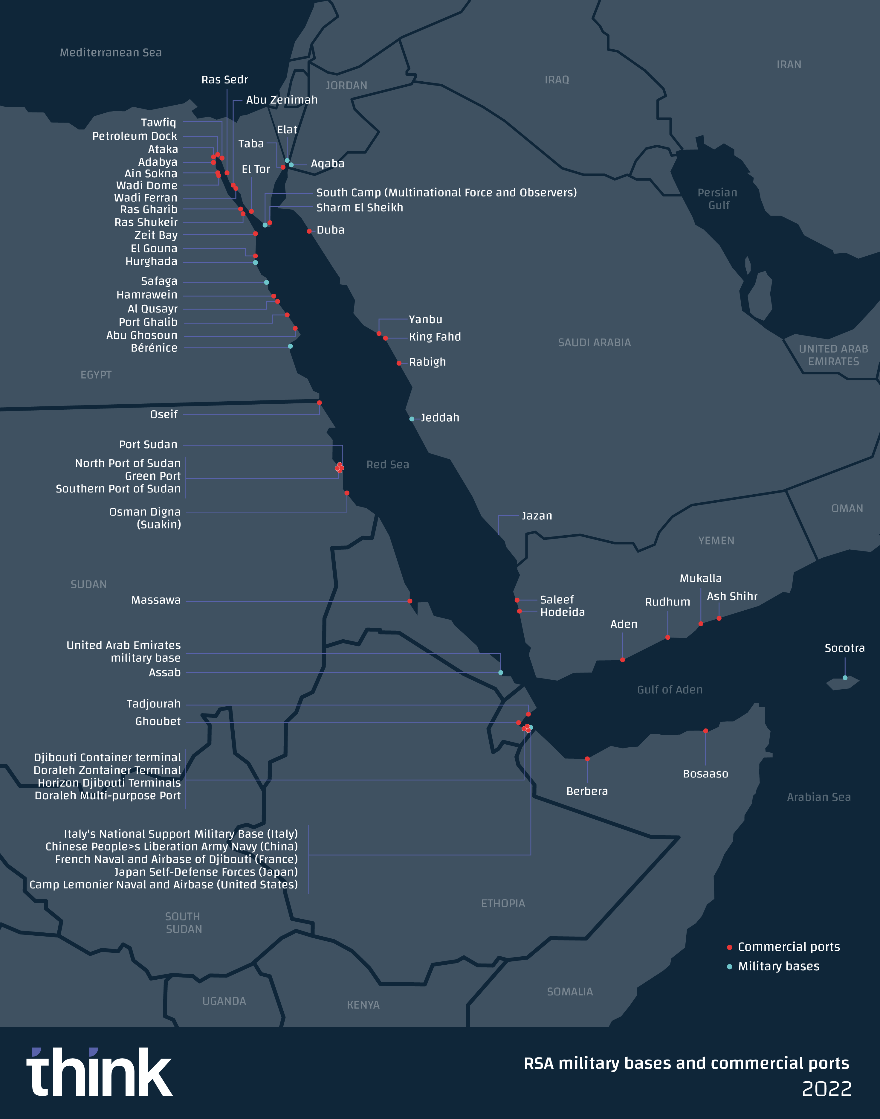 Military bases and commercial ports in RSA littoral states